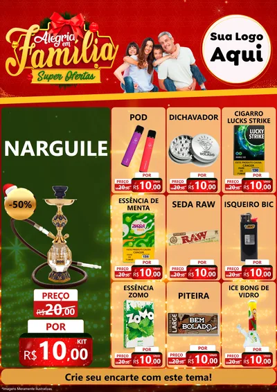 Modelo de Encarte para Encarte A4 Vertical com o tema Alegria em Família Super Ofertas - Natal para Tabacaria