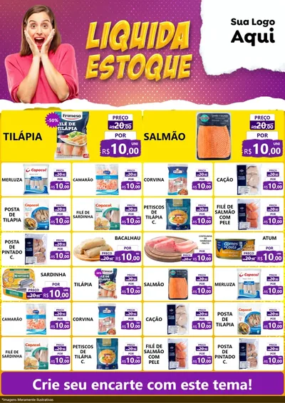 Modelo de Encarte para Encarte A4 Vertical com o tema Liquida estoque para Peixaria