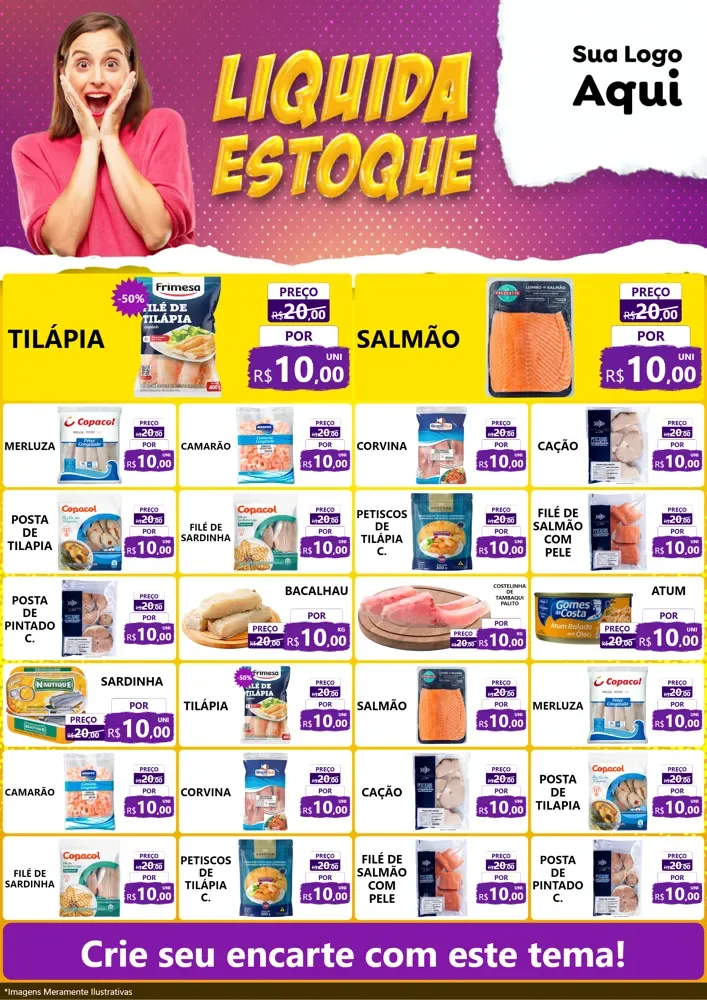 Modelo de Encarte para Encarte A4 Vertical com o tema Liquida estoque para Peixaria