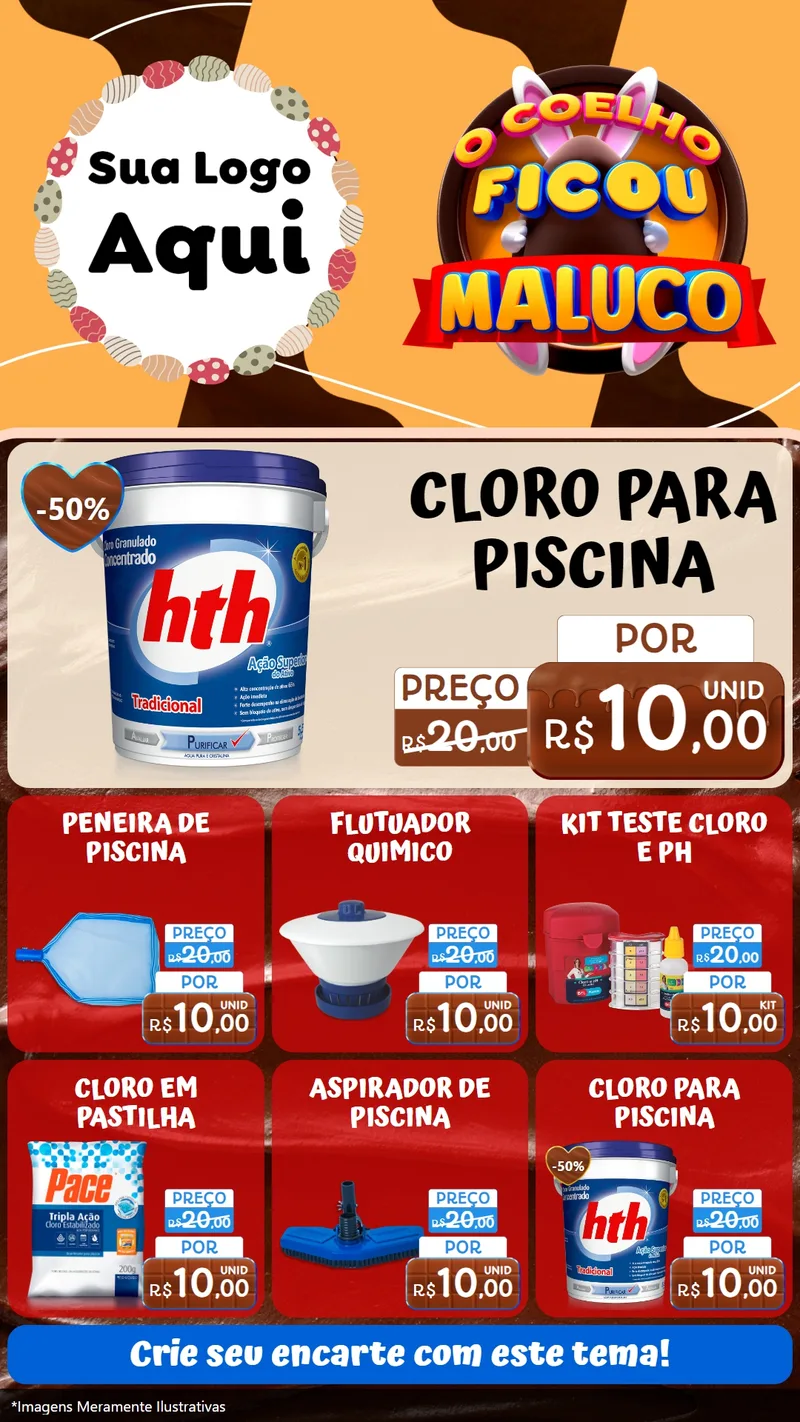 Modelo de Rede Social para Stories com o tema O Coelho Ficou Maluco - Páscoa para Produtos para Piscina