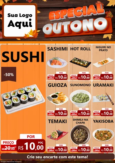 Modelo de Encarte para Encarte A4 Vertical com o tema Especial Outono para Comida japonesa