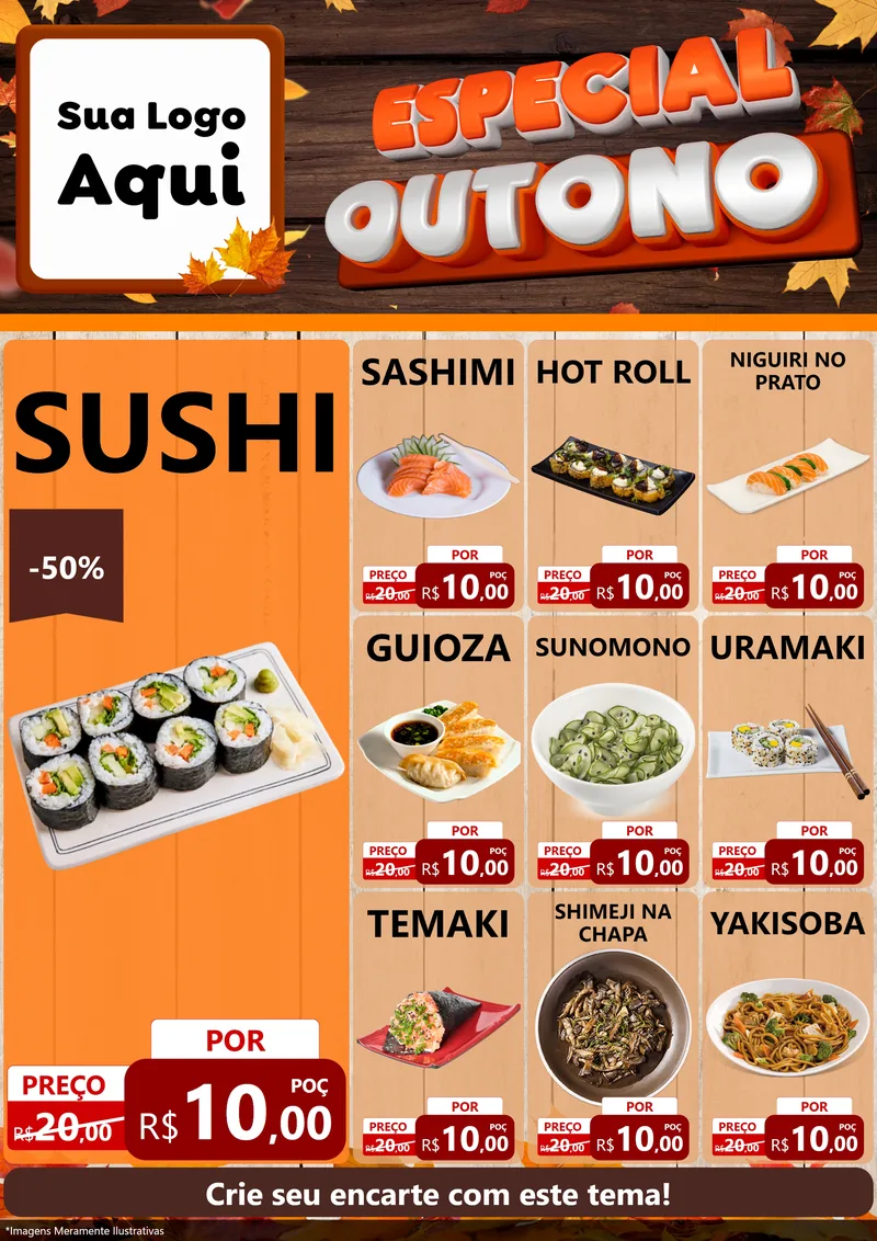 Modelo de Encarte para Encarte A4 Vertical com o tema Especial Outono para Comida japonesa
