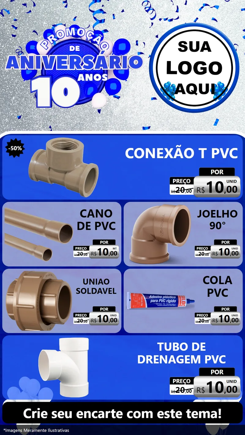 Modelo de TV para TV Vertical com o tema Promoção de Aniversário - 10 Anos para Tubos e conexões