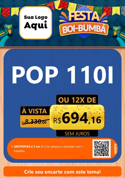 Modelo de Cartaz para Cartaz A4 Vertical com o tema Festa Boi Bumbá para Concessionaria de Motos