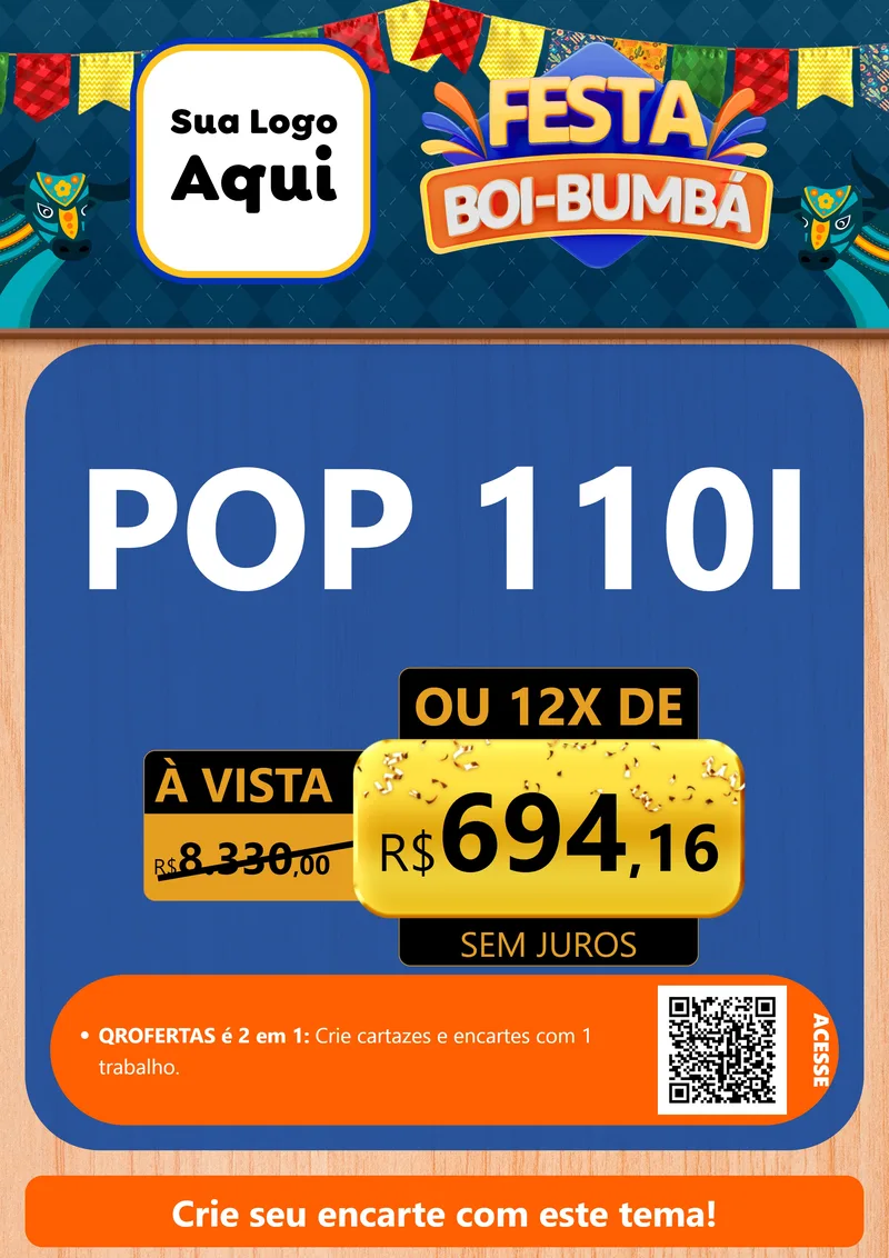 Modelo de Cartaz para Cartaz A4 Vertical com o tema Festa Boi Bumbá para Concessionaria de Motos