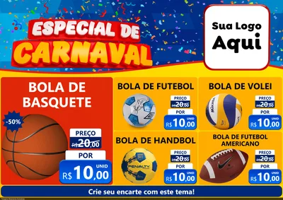 Modelo de Encarte para Encarte A4 Horizontal com o tema Especial de Carnaval para Artigos Esportivos