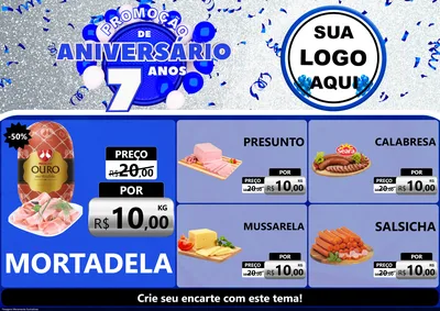 Modelo de Encarte para Encarte A4 Horizontal com o tema Promoção de Aniversário - 7 Anos para Frios e Laticínios