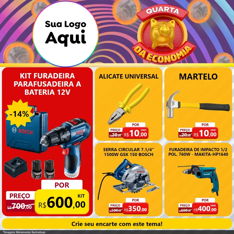Modelo de Rede Social para Feed Facebook com o tema Quarta da Economia para Maquinas e Ferramentas