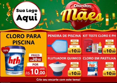 Modelo de Encarte para Encarte A4 Horizontal com o tema Dia das Mães para Produtos para Piscina