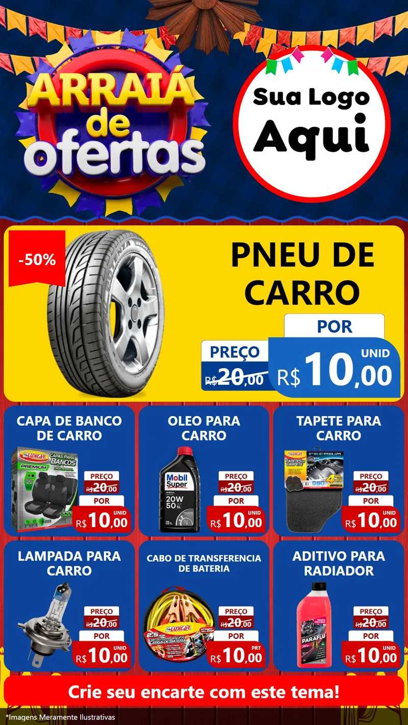 Modelo de Rede Social para Stories com o tema Arraiá de Ofertas para Auto peças