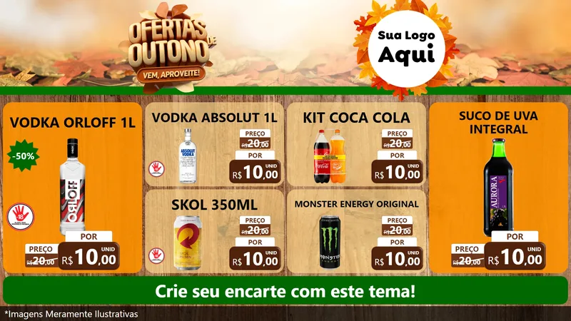 Modelo de TV para TV Horizontal com o tema Ofertas de Outono - Vem, Aproveite! para Distribuidora de bebidas