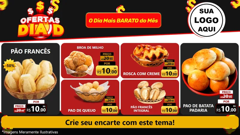 Modelo de TV para TV Horizontal com o tema Ofertas Dia D para Padaria