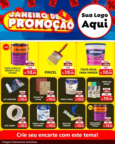 Modelo de Rede Social para Feed Instagram com o tema Janeiro de Promoção para Tintas e Ferramentas