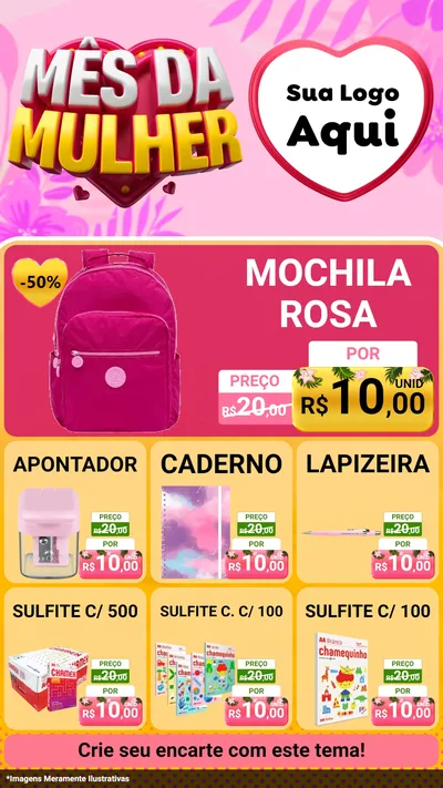 Modelo de Rede Social para Stories com o tema Mês da Mulher para Papelaria