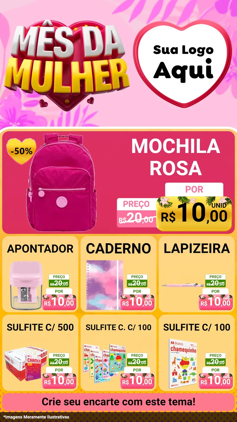 Modelo de Rede Social para Stories com o tema Mês da Mulher para Papelaria