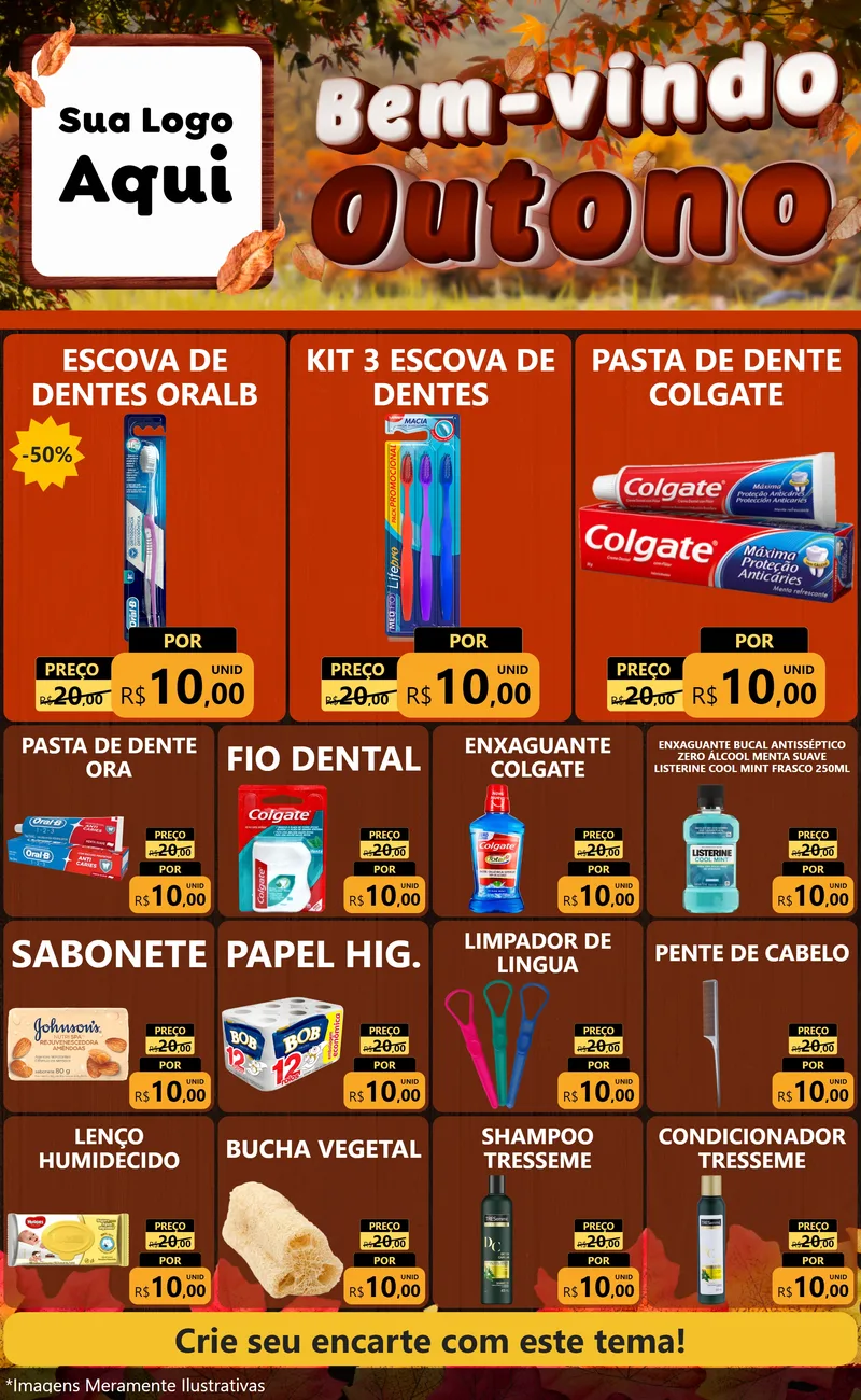 Modelo de Encarte para Encarte Grande com o tema Bem-vindo Outono para Higiene Pessoal