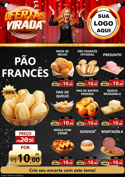 Modelo de Encarte para Encarte A4 Vertical com o tema Ofertas da Virada para Padaria