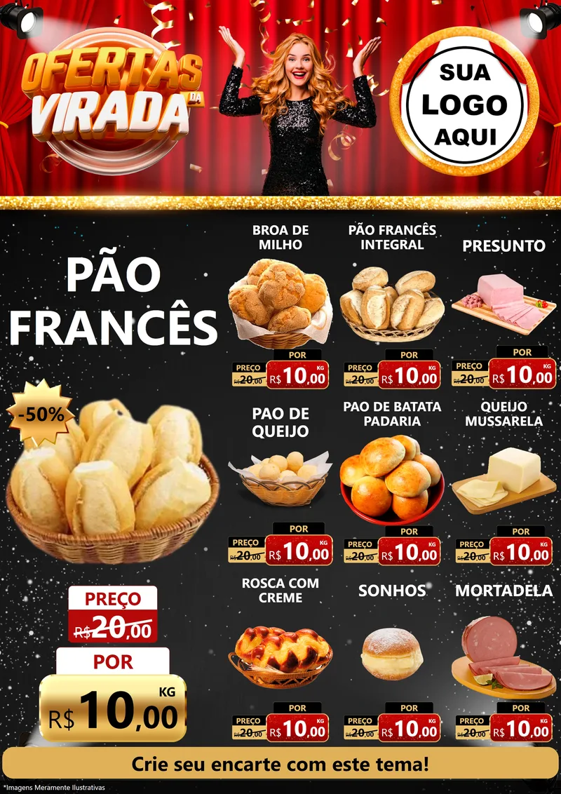 Modelo de Encarte para Encarte A4 Vertical com o tema Ofertas da Virada para Padaria