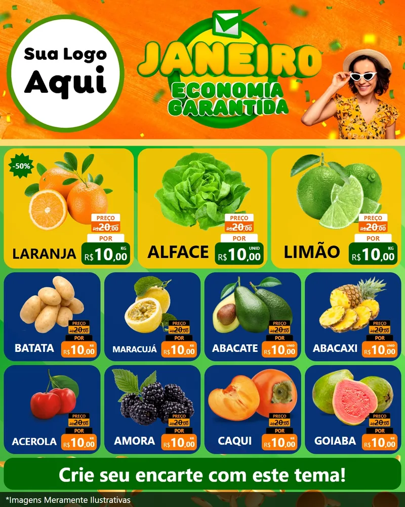 Modelo de Rede Social para Feed Instagram com o tema Janeiro - Economia Garantida para Hortifrúti
