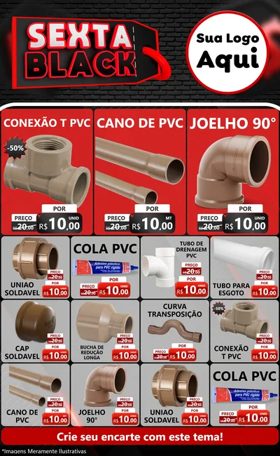 Modelo de Encarte para Encarte Grande com o tema Sexta Black para Tubos e conexões