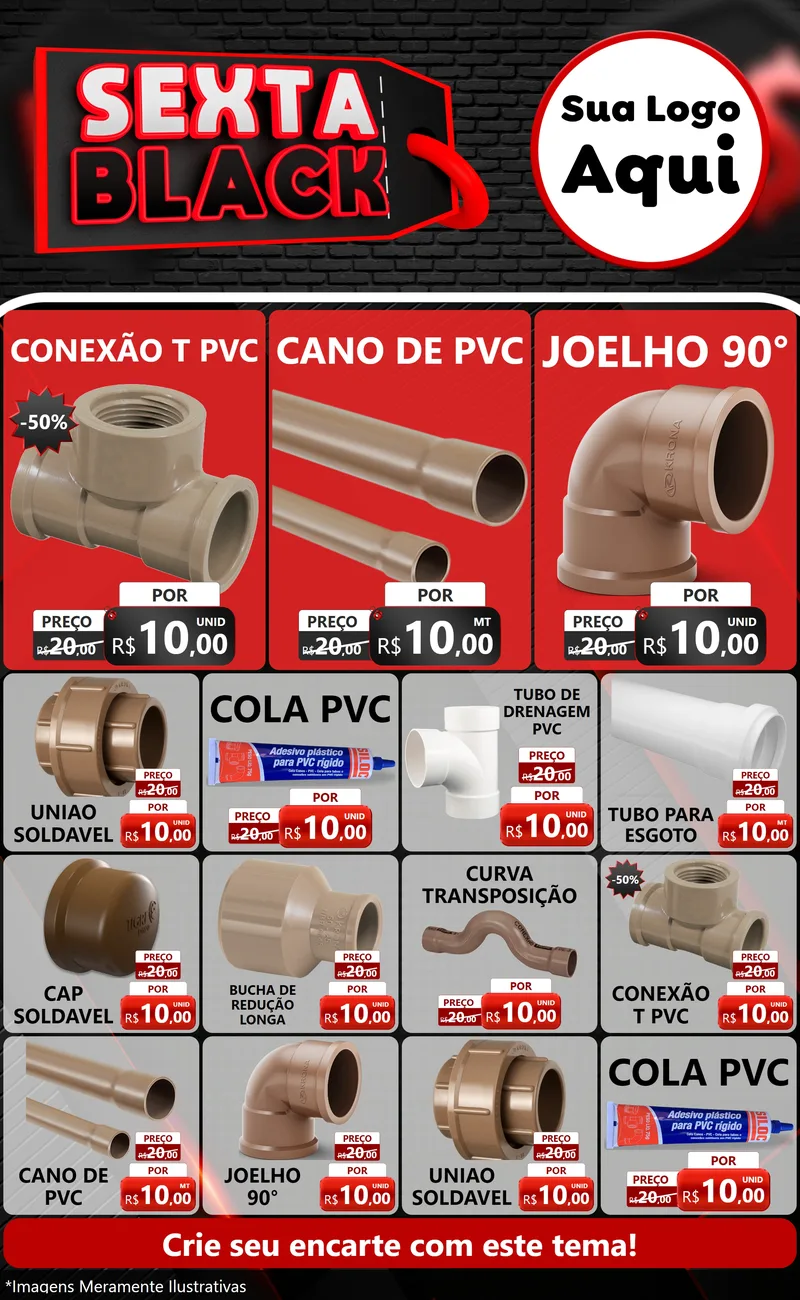 Modelo de Encarte para Encarte Grande com o tema Sexta Black para Tubos e conexões