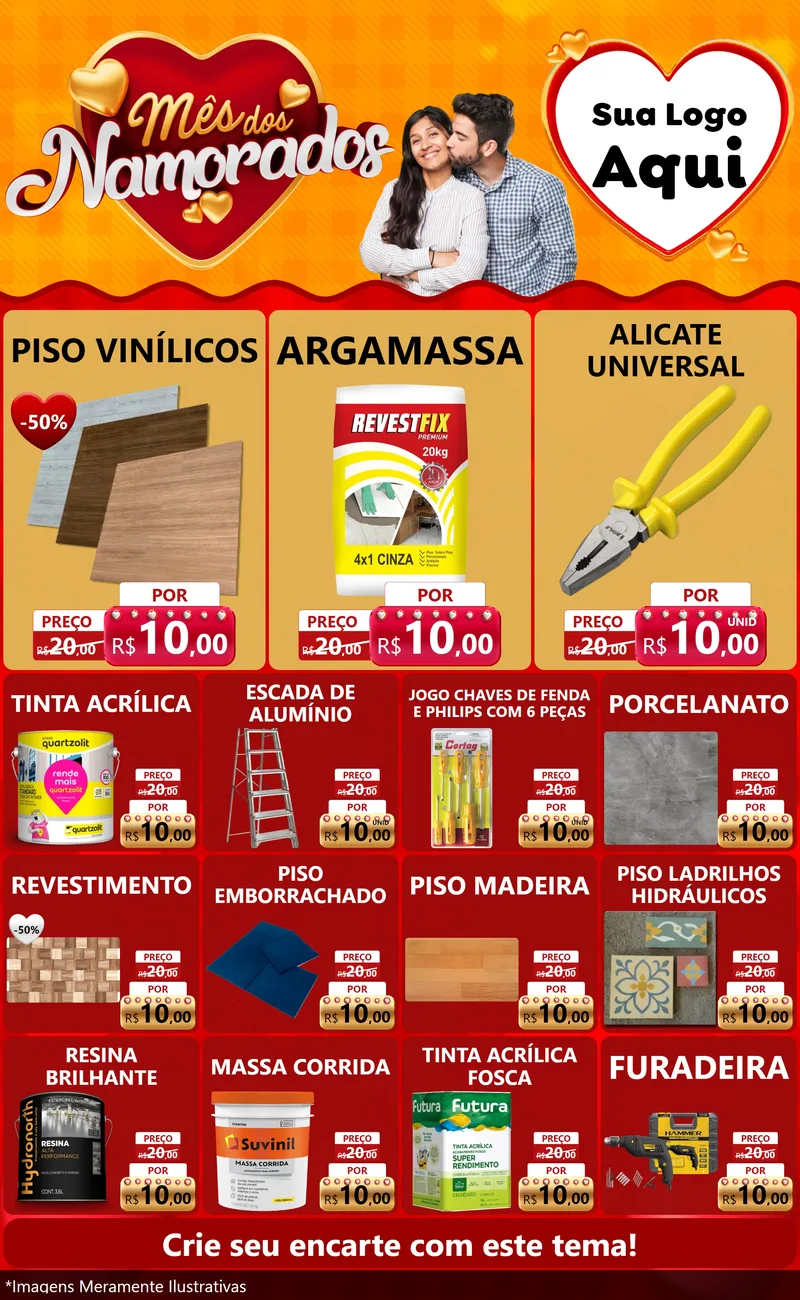 Modelo de Encarte para Encarte Grande com o tema Mês dos Namorados para Material para Construção
