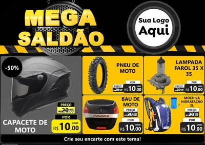 Modelo de Encarte para Encarte A4 Horizontal com o tema Mega Saldão para Moto peças