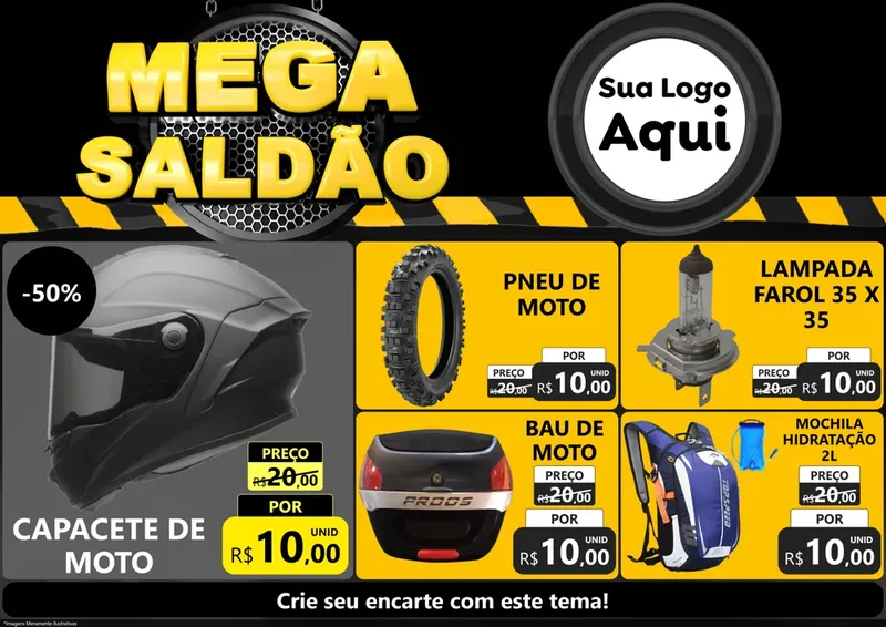 Modelo de Encarte para Encarte A4 Horizontal com o tema Mega Saldão para Moto peças
