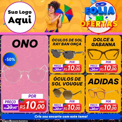 Modelo de Rede Social para Feed Facebook com o tema Folia de Ofertas para Óticas