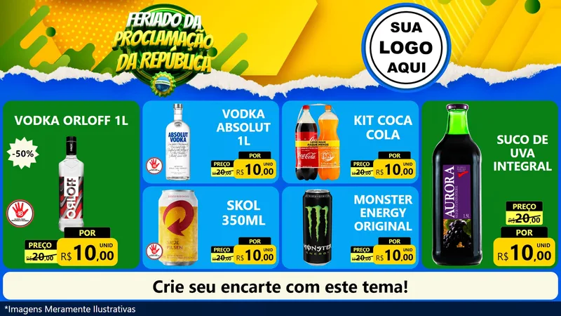 Modelo de TV para TV Horizontal com o tema Feriado da Proclamação da República para Distribuidora de bebidas