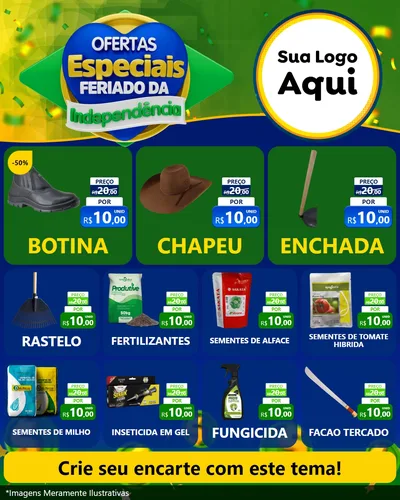 Modelo de Rede Social para Feed Instagram com o tema Ofertas Especiais Feriado da Independência para Agropecuária