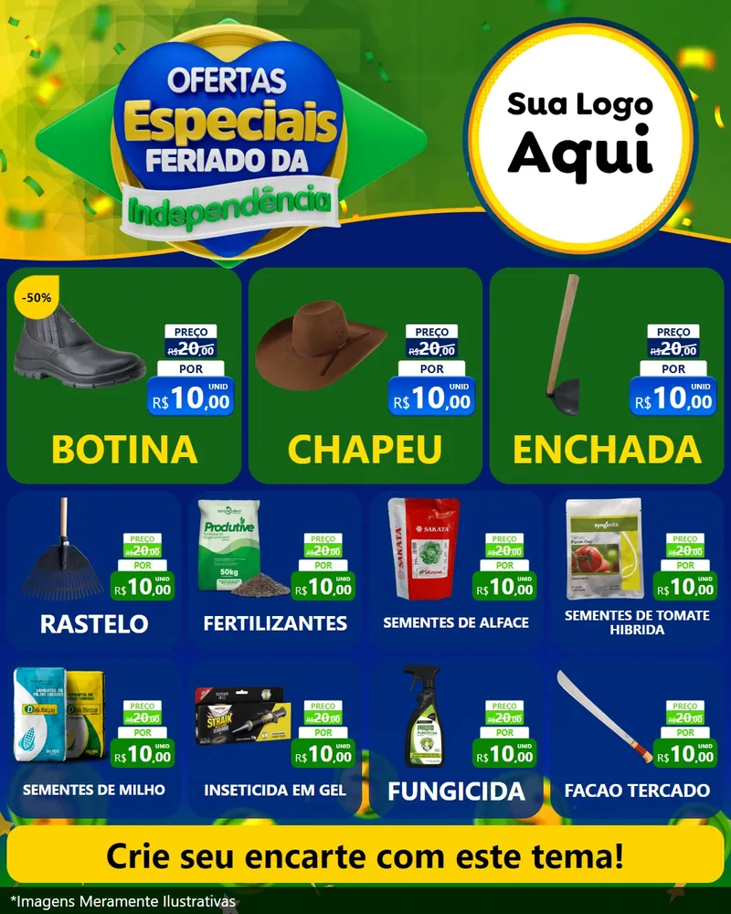 Modelo de Rede Social para Feed Instagram com o tema Ofertas Especiais Feriado da Independência para Agropecuária