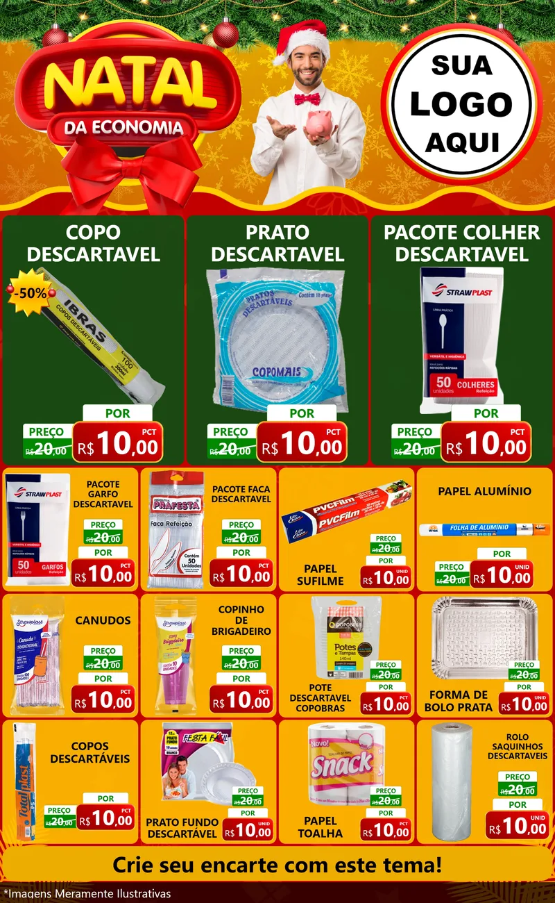 Modelo de Encarte para Encarte Grande com o tema Natal da Economia para Embalagens