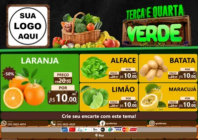 Modelo de Encarte para Encarte A4 Horizontal com o tema Terça e Quarta Verde para Hortifrúti
