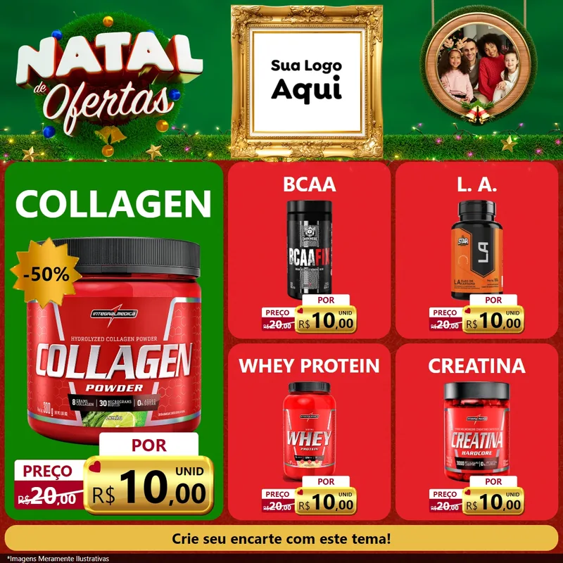 Modelo de Rede Social para Feed Facebook com o tema Natal de Ofertas para Suplementos alimentares