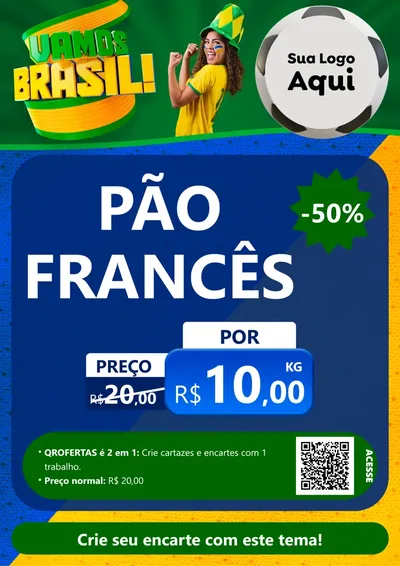 Modelo de Cartaz para Cartaz A4 Vertical com o tema Vamos Brasil - Copa para Padaria