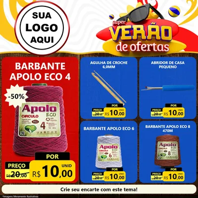 Modelo de Rede Social para Feed Facebook com o tema Super Verão de Ofertas para Armarinho e Aviamentos