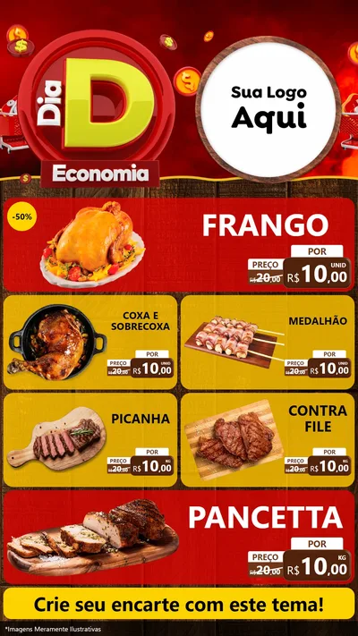 Modelo de TV para TV Vertical com o tema Dia D Economia para Assados