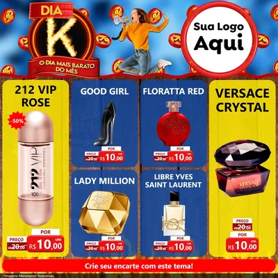 Modelo de Rede Social para Feed Facebook com o tema Dia K - O Dia Mais Barato Do Mês para Perfumes