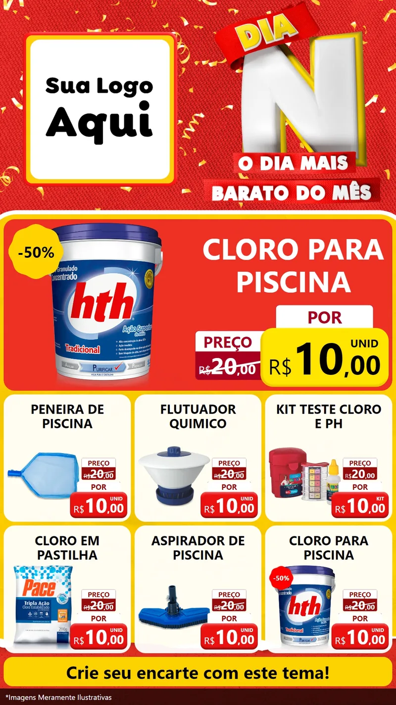 Modelo de Rede Social para Stories com o tema Dia N o Dia Mais Barato do Mês para Produtos para Piscina