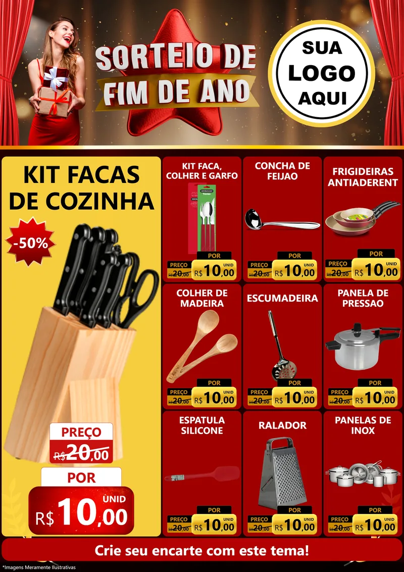 Modelo de Encarte para Encarte A4 Vertical com o tema Sorteio de Fim de Ano para Utilidades Domésticas