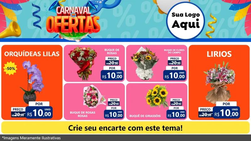Modelo de TV para TV Horizontal com o tema Carnaval de Ofertas para Floricultura e jardim