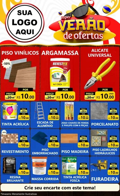 Modelo de Encarte para Encarte Grande com o tema Super Verão de Ofertas para Material para Construção