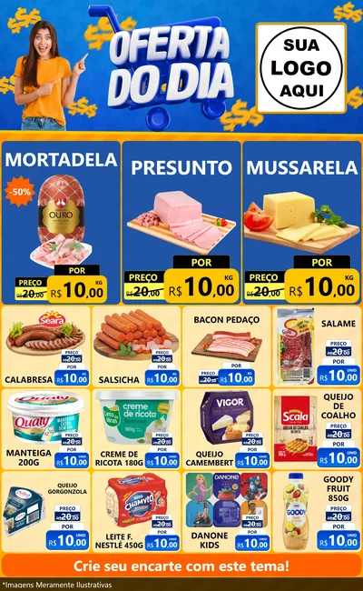 Modelo de Encarte para Encarte Grande com o tema Oferta do Dia para Frios e Laticínios