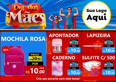 Modelo de Encarte para Encarte A4 Horizontal com o tema Dia das Mães para Papelaria