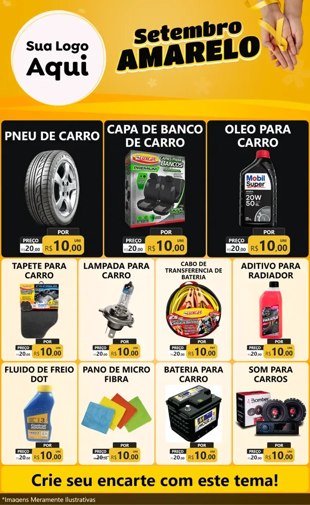 Modelo de Encarte para Encarte Grande com o tema Setembro Amarelo para Auto peças