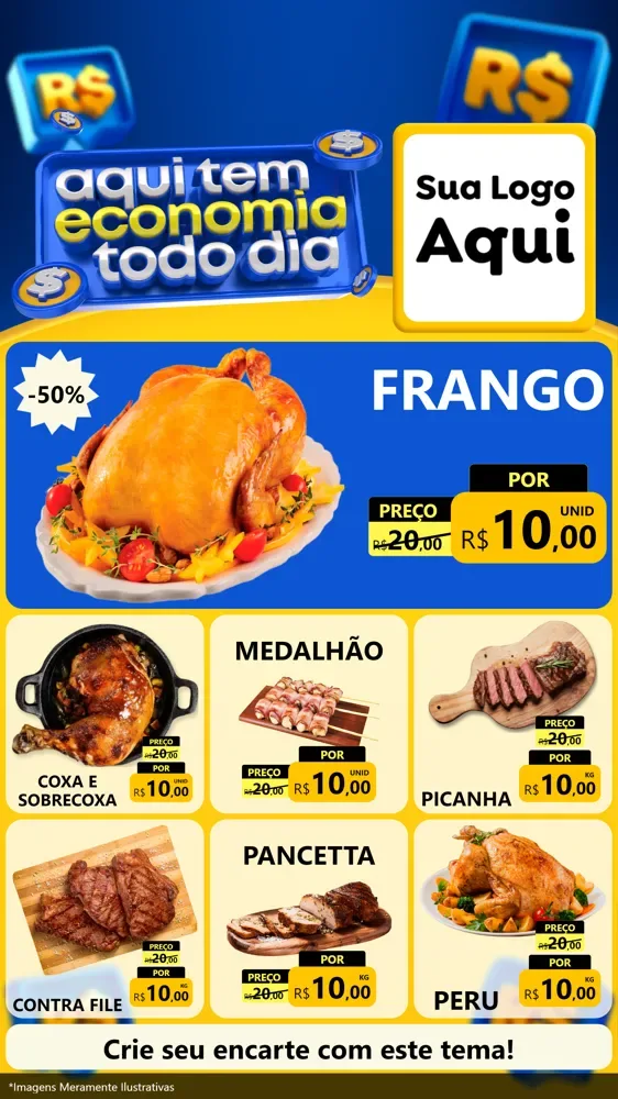 Modelo de Rede Social para Stories com o tema Aqui Tem Economia Todo Dia para Assados