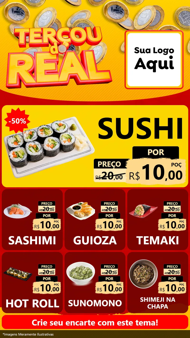 Modelo de Rede Social para Stories com o tema Terçou do Real para Comida japonesa