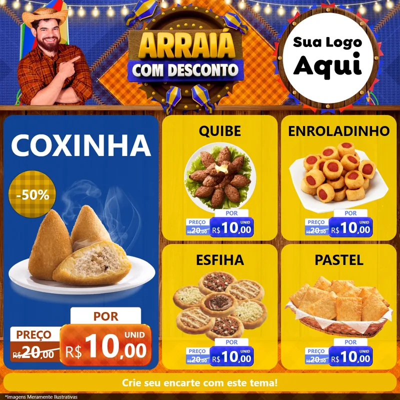 Modelo de Rede Social para Feed Facebook com o tema Arraiá Com Desconto para Salgadaria