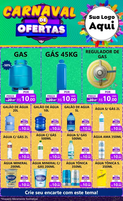 Modelo de Encarte para Encarte Grande com o tema Carnaval de Ofertas para Água e gás